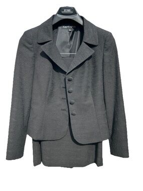 Albert Nipon Black Jacquard Skirt Suit Set Blazer & Pencil Skirt Size 4 Textured